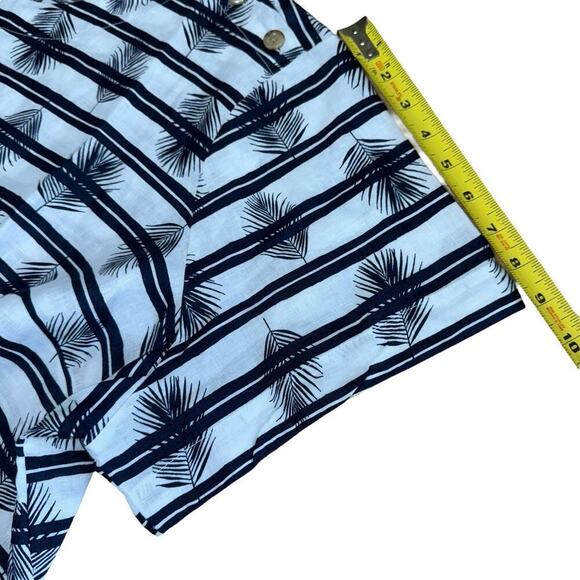 LANDS’ END Leaf Stripe Print LINEN White Navy Top 3X Oversized Relaxed Comfy - Picture 10 of 11